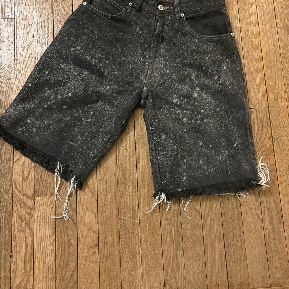 Men's Black Distressed Denim Shorts